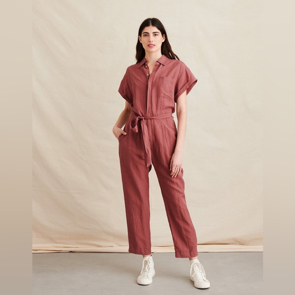 Alex Mill Tie Waist Jumpsuit in Tencel Linen Rose Brown